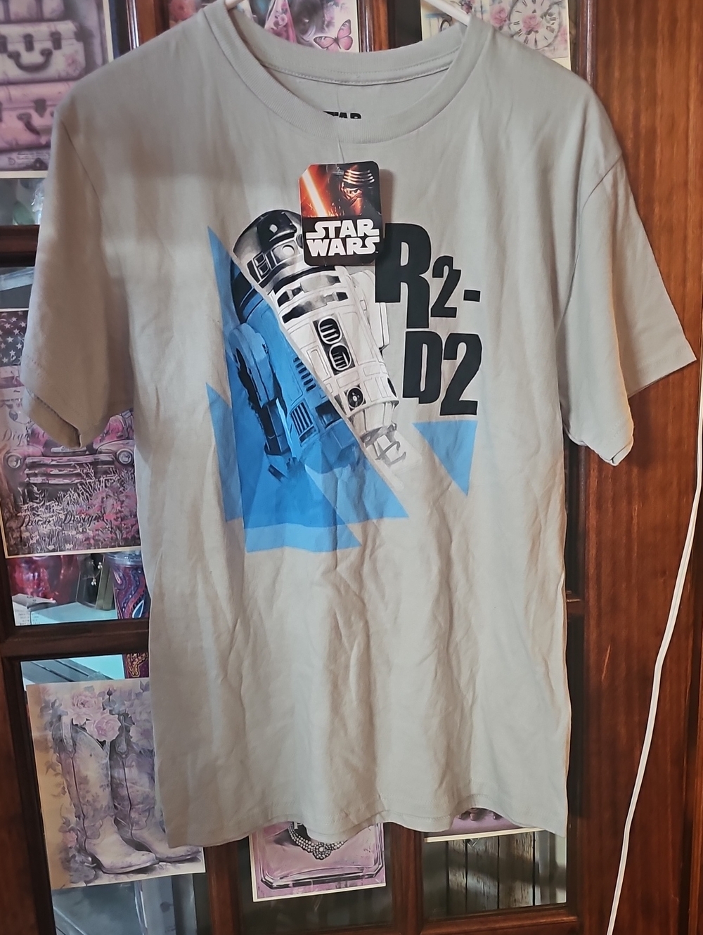Star Wars R2-D2 Graphic Tee - Light Gray with Blue Black Print